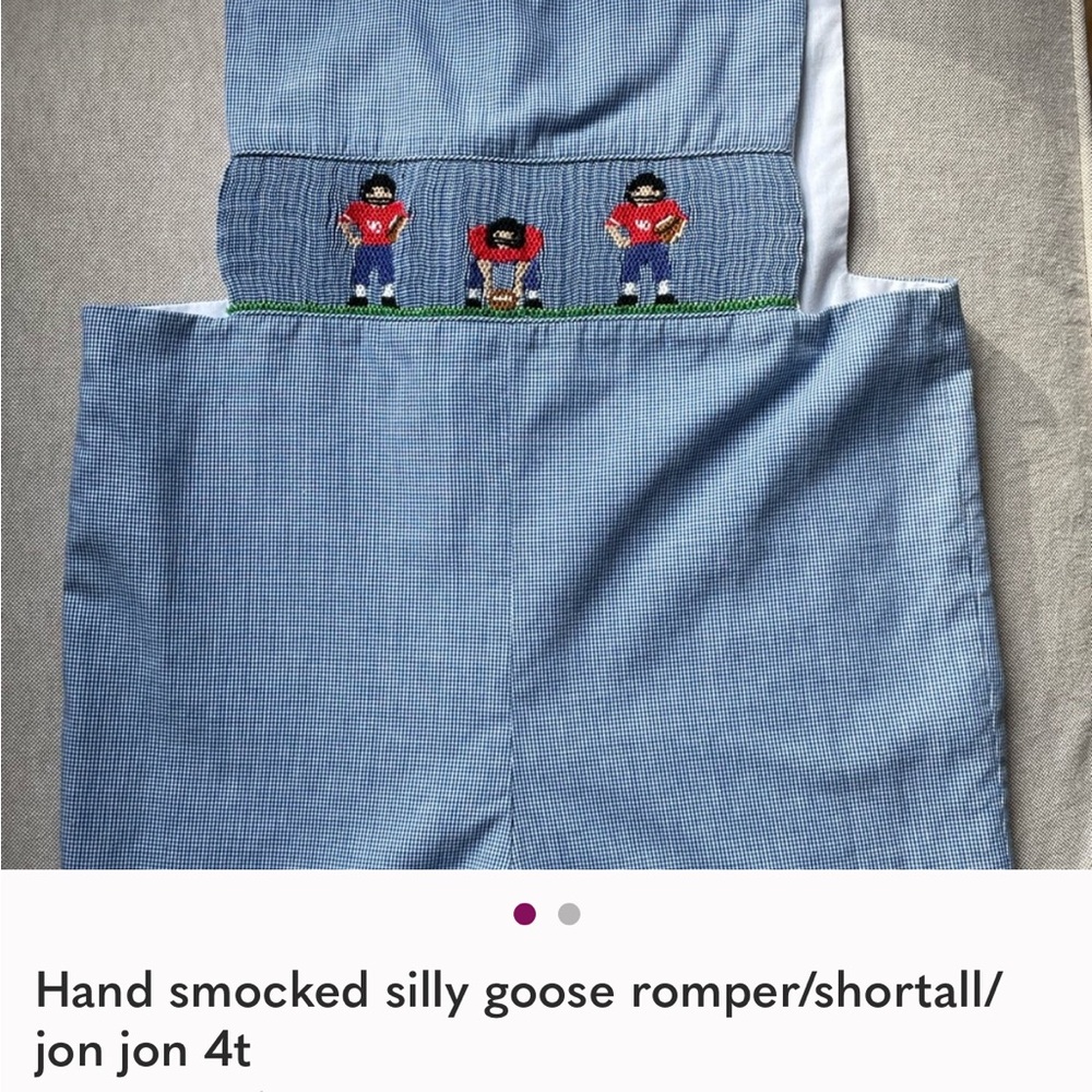 Blue Hand Smocked Romper with Football Design